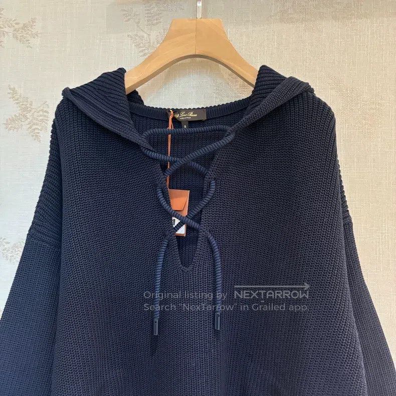Loro Piana Loro Piana Women's Deep Blue Hooded Knit Cotton Sweatshirt Size S / US 4 / IT 40 - 3 Thumbnail