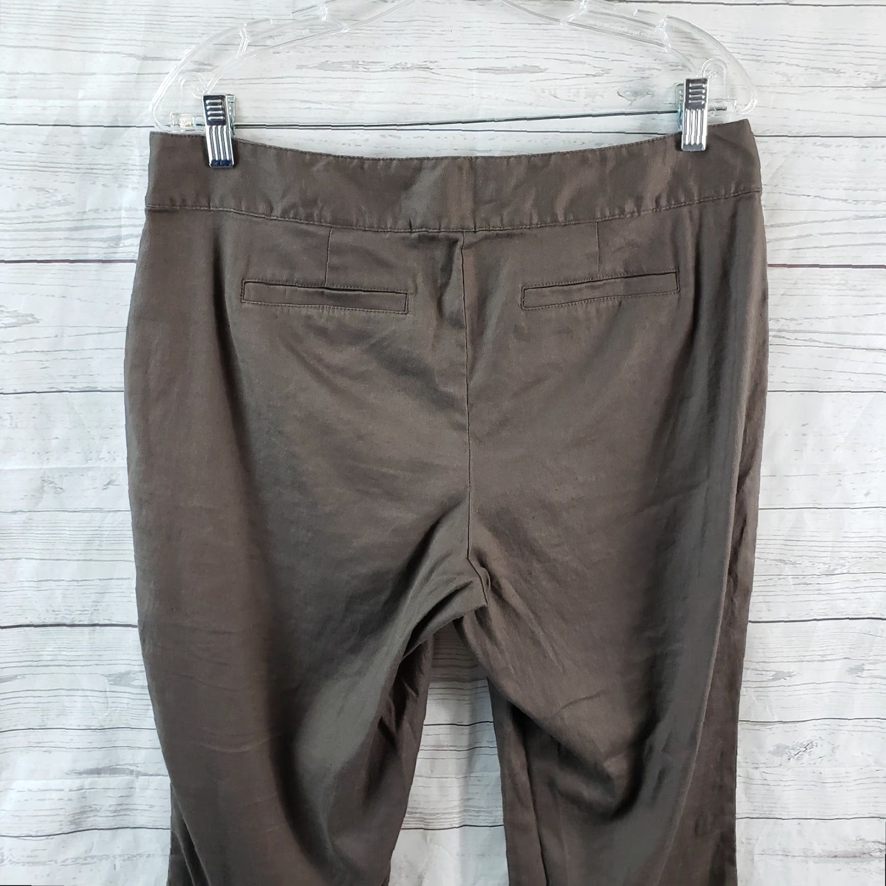 J. Jill J Jill Womens Cropped Pants Sz 10 Brown Linen Blend Mid Rise Cotton Linen Flat Front 24 Inseam Womens Size 32" / US 10 / IT 46 - 4 Thumbnail