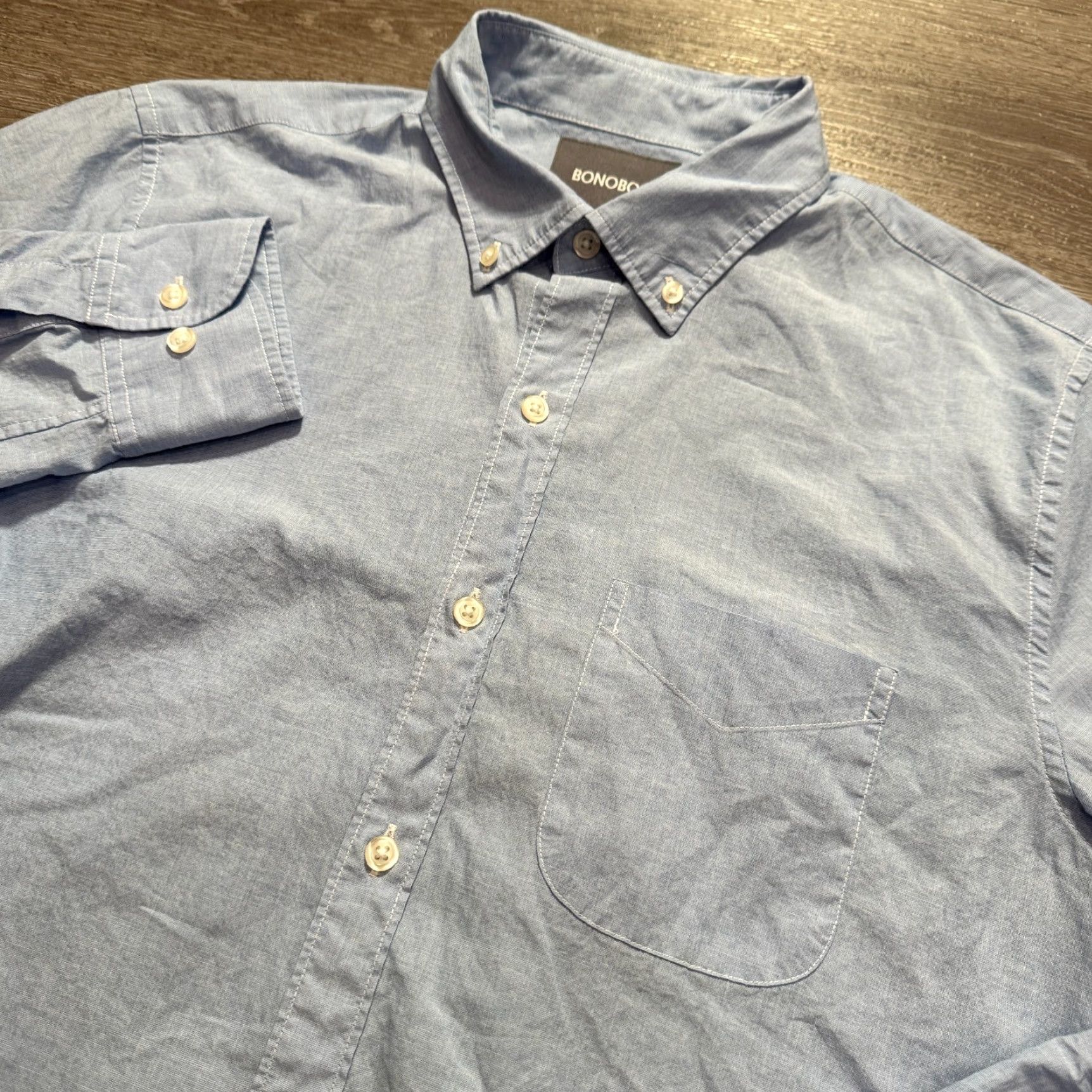 Bonobos Bonobos Slim Fit Button-Up Shirt Mens Small Long Sleeve Blue Chambray Cotton Nylon Spandex Size US S / EU 44-46 / 1 - 2 Thumbnail