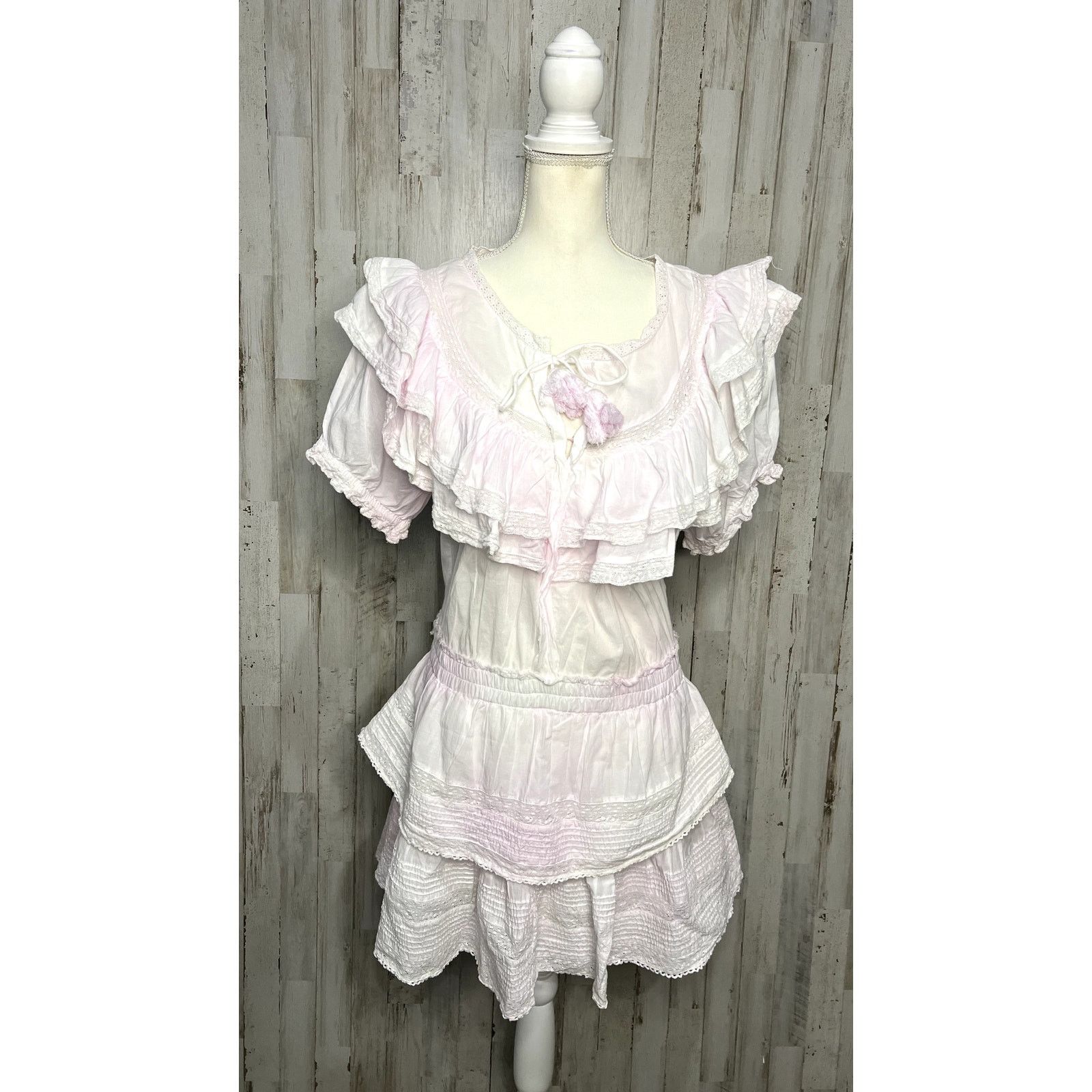LoveShackFancy LoveShackFancy Women's XL Pink Eyelet Ruffle Mini Dress Size XL / US 12-14 / IT 48-50 - 3 Thumbnail