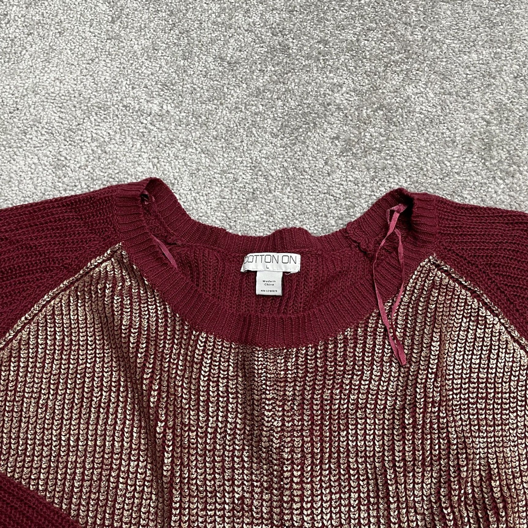 Cotton On Cotton On Pullover Sweater Womens L Red Knit Acrylic Casual Metallic Logo Raglan Sleeve Crew Neck All Seasons Size L / US 10 / IT 46 - 3 Thumbnail