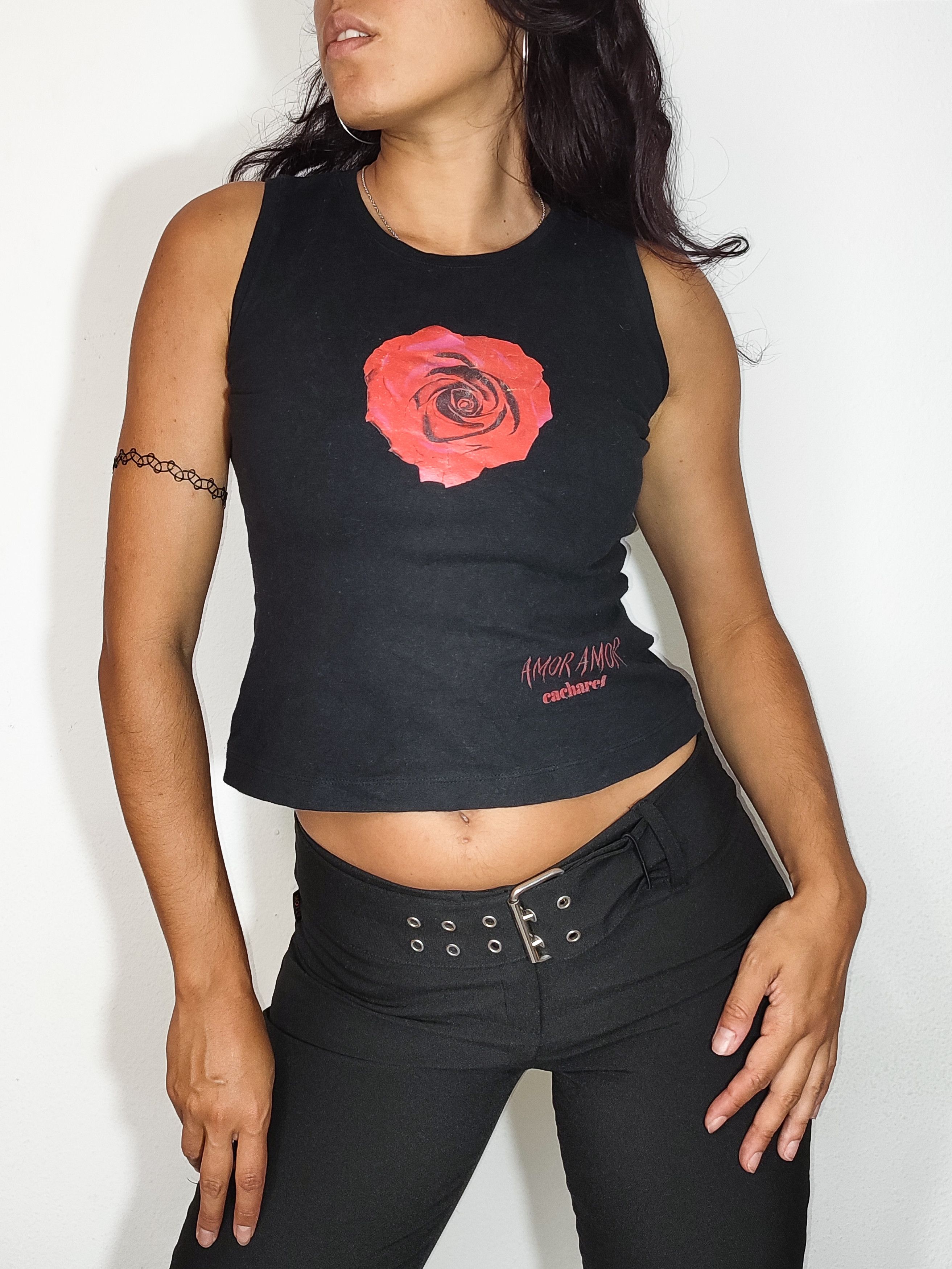Cacharel Vintage Y2k Cacharel Flower Graphic Black Tank Top Size S / US 4 / IT 40 - 1 Thumbnail