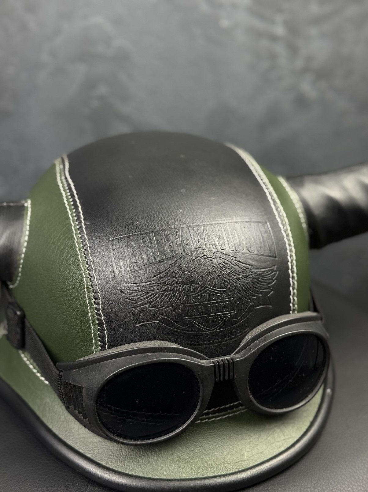 Harley Davidson Vintage Harley Davidson Leather Viking Horned Half Helmet Size ONE SIZE - 3 Thumbnail