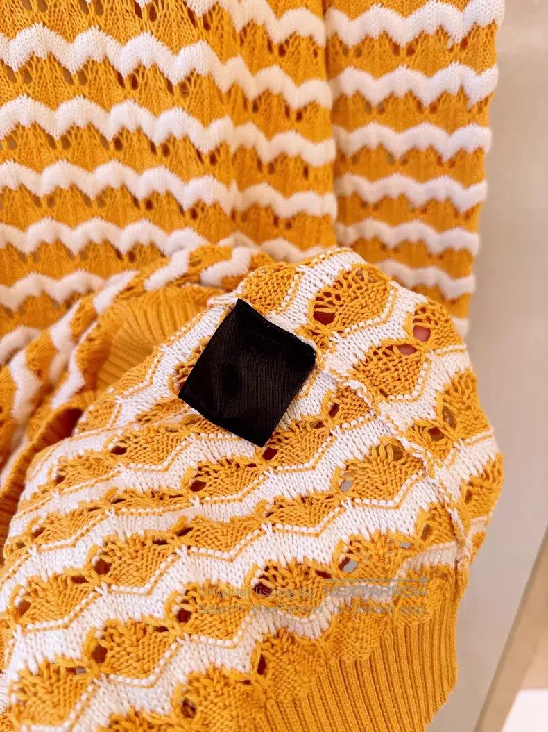 Loro Piana Loro Piana Yellow and White Striped Openwork Crochet Dress Size XS / US 0-2 / IT 36-38 - 9 Thumbnail