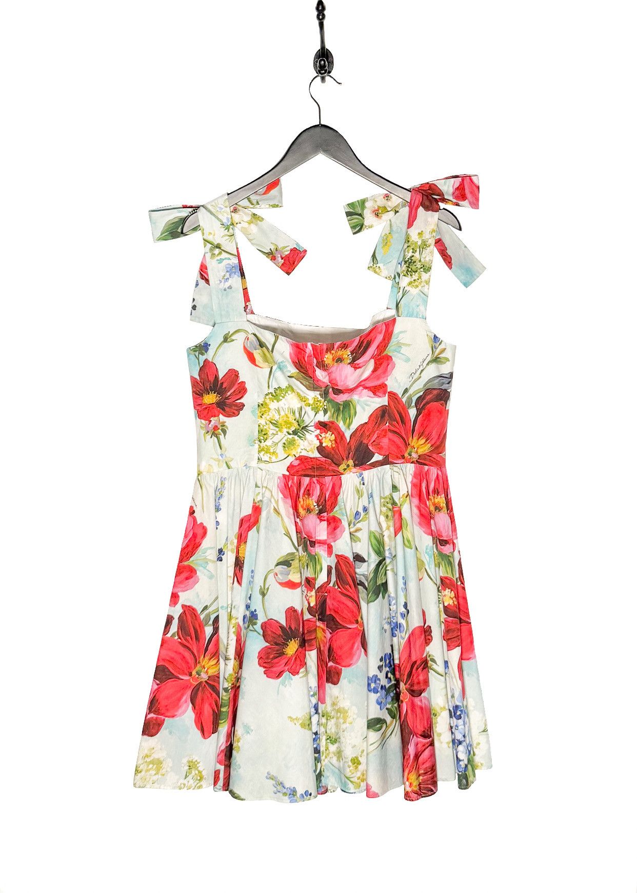 Dolce & Gabbana Dolce & Gabbana Light Blue Garden Print Poplin Mini Dress Size L / US 10 / IT 46 - 5 Thumbnail