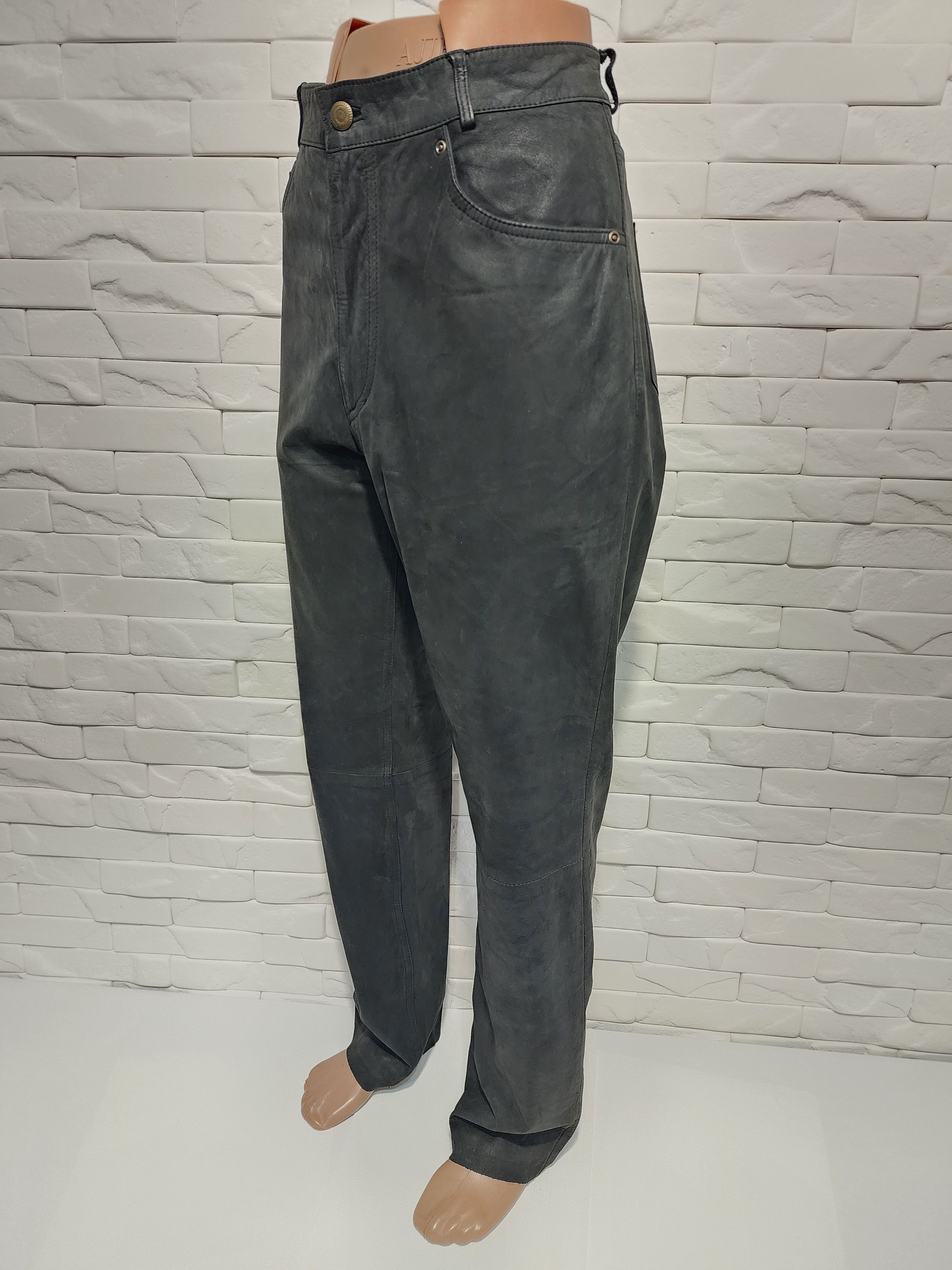 Genuine Leather Men's brown leather pants made of nubuck leather. Size US 34 / EU 50 - 1 Thumbnail
