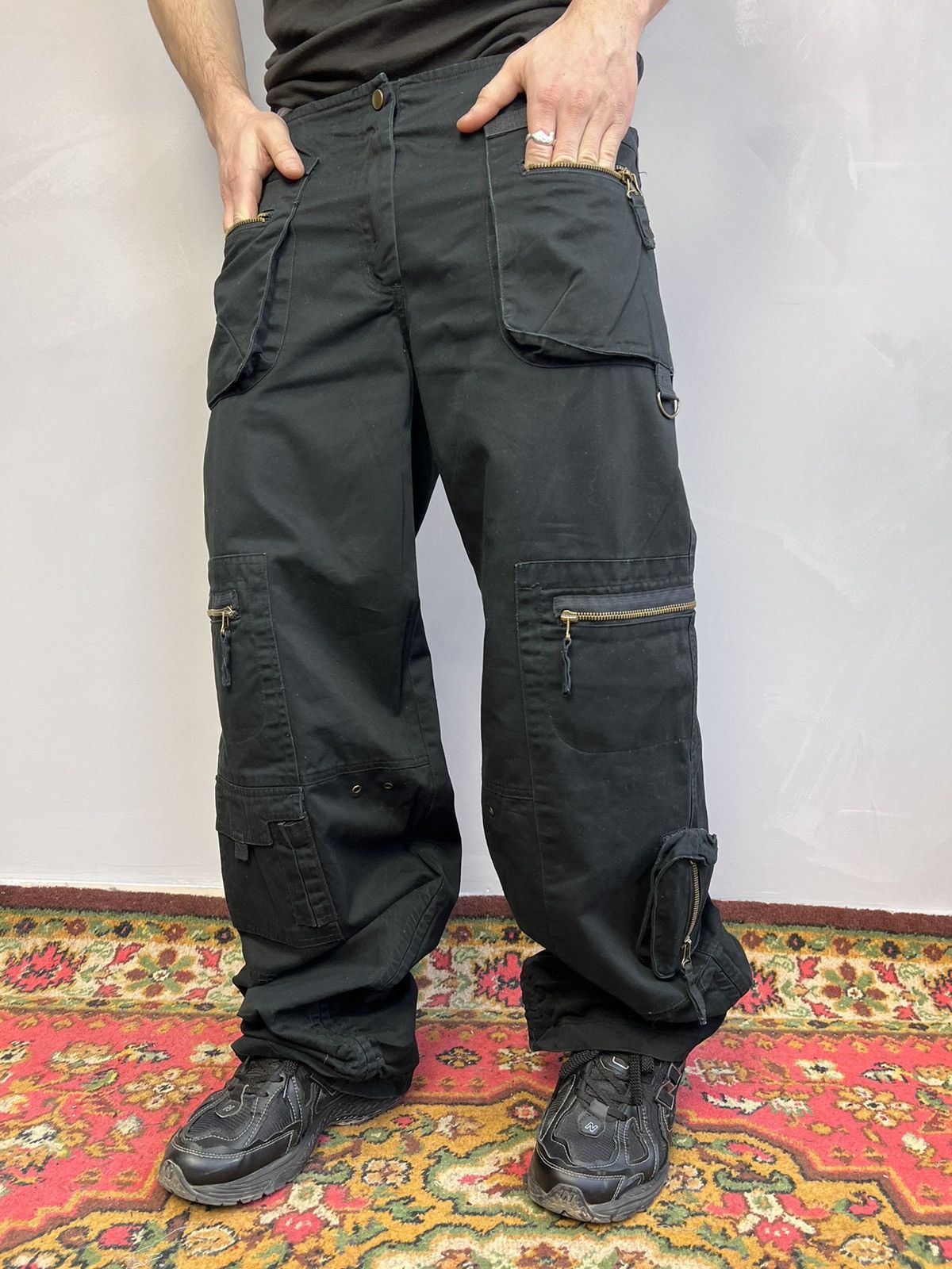 Y2K Vintage Streetwear black Camo Cargo Baggy Jeans sh