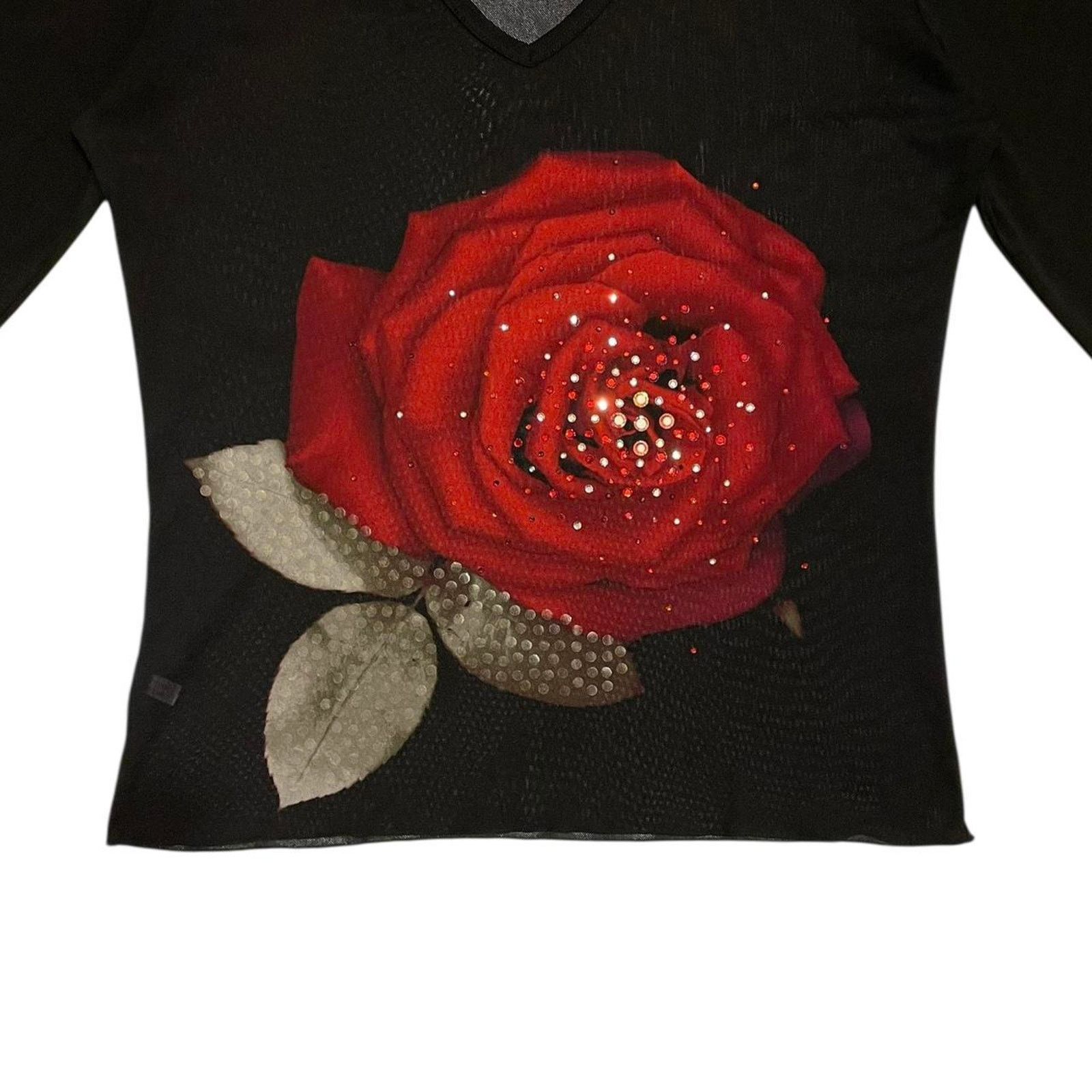 Express Vintage Y2K Express micro mesh rose 3/4 sleeve top Size L Size L / US 10 / IT 46 - 3 Thumbnail