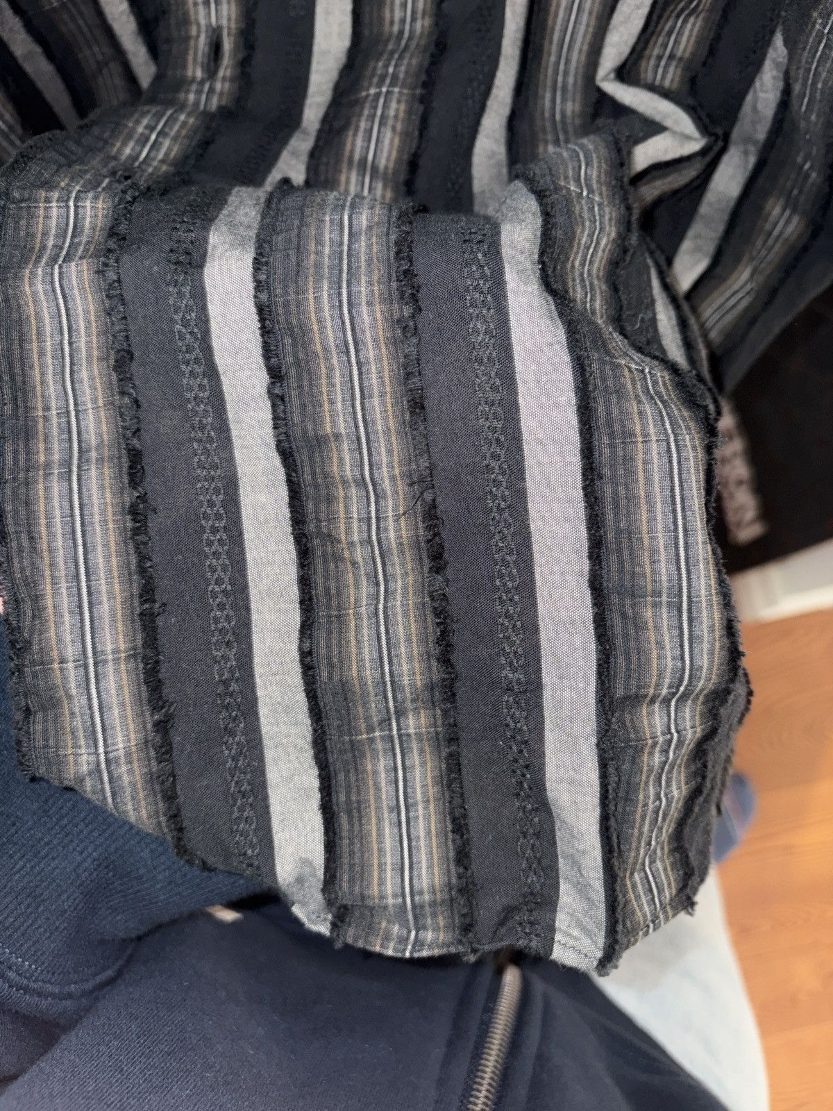 Vintage Raw Edge Striped Patchwork Shirt Andrew David Made In USA Size US XL / EU 56 / 4 - 2 Thumbnail