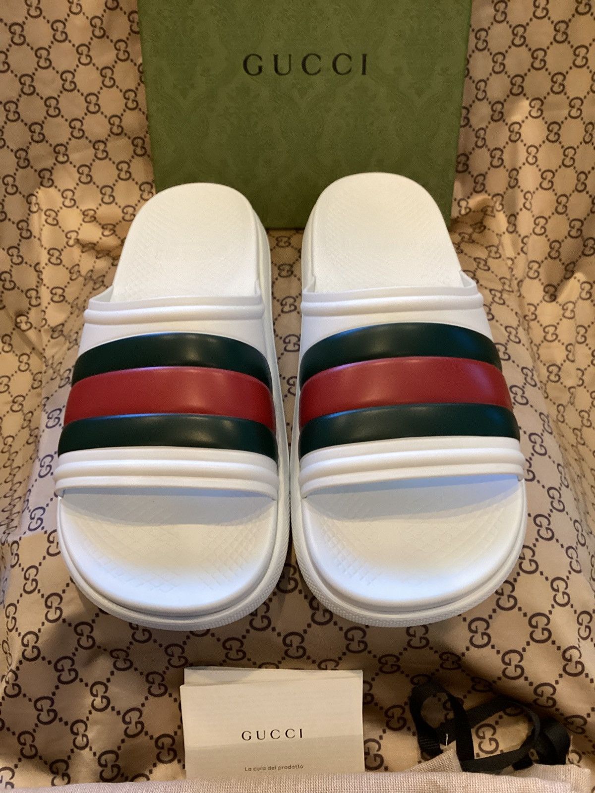 Gucci Web Slide Sandals Size 10 US/ Size 43 EU Gucci White Leather GG Monogram Slides Size 9 UK main image 2