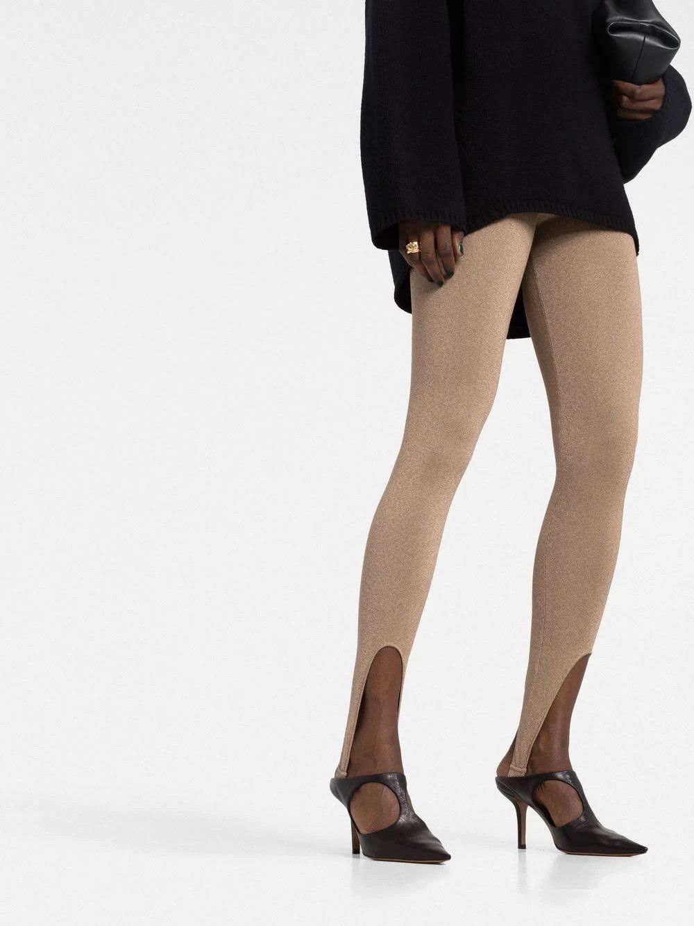 Saint Laurent Paris o1s1wg111024 Stirrup Leggings in Lurex Knit in Beige Size 36" / US 14 / IT 50 - 2 Thumbnail