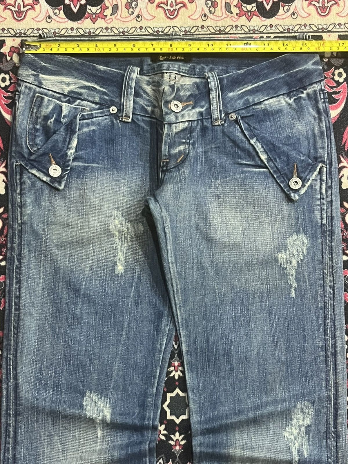 If Six Was Nine Japanese Brand C-ism Low Rise Fringe Distressed Flare Jeans Size 30" / US 8 / IT 44 - 11 Thumbnail