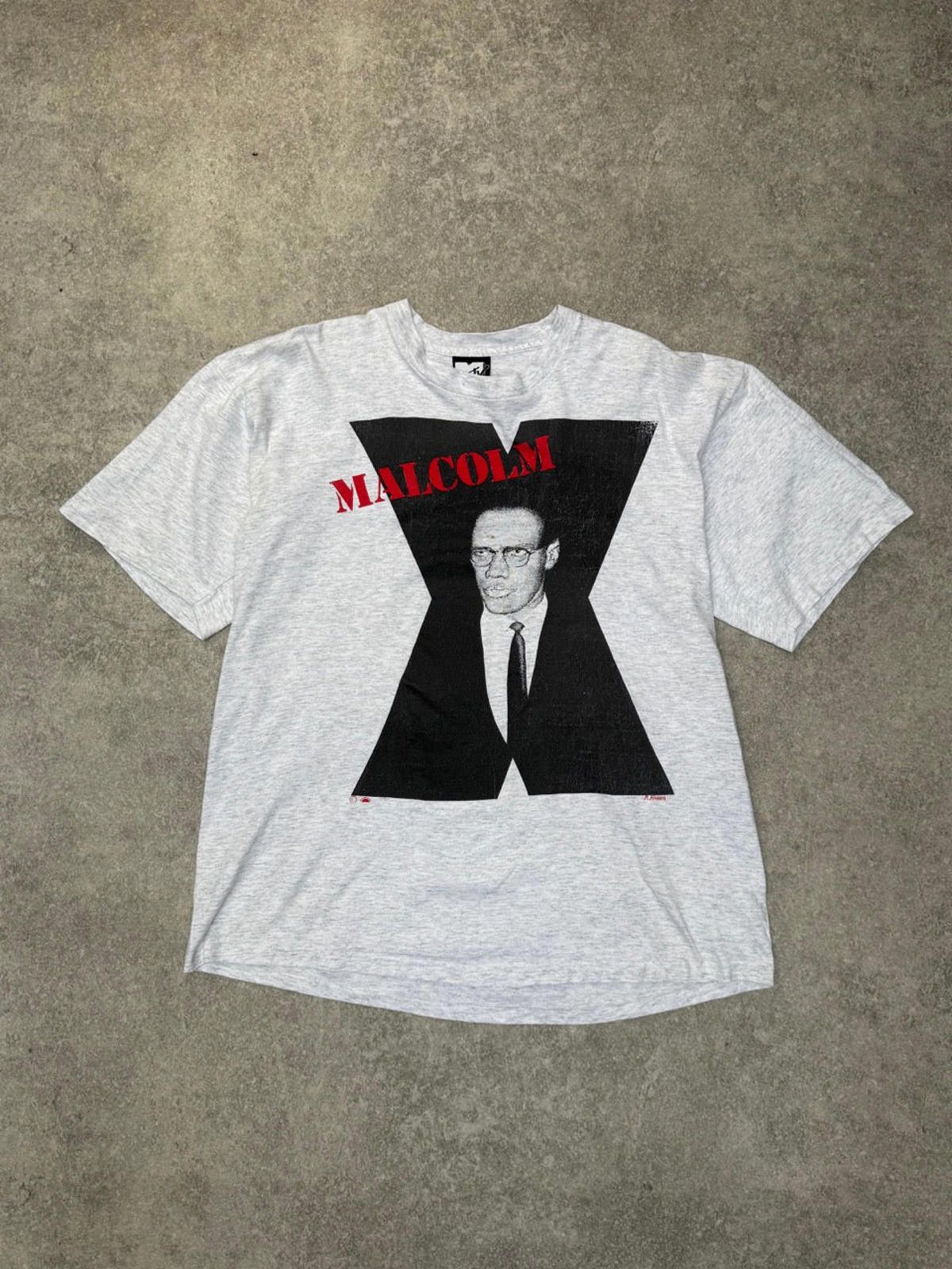 Designer Malcom X Grey Graphic Single Stitch Tee Size ONE SIZE - 1 Thumbnail