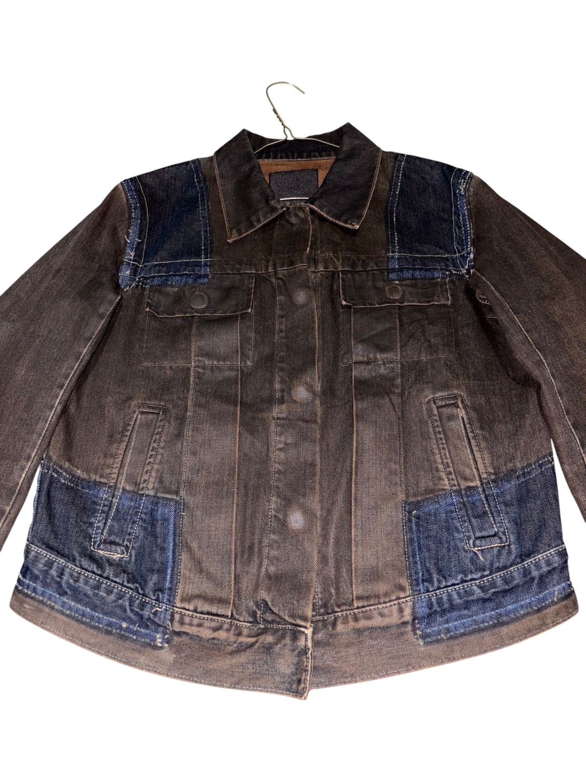 Rick Owens 01 Rick Owens SLAB Waxed Denim Trucker Jean Jacket Patchwork Size US S / EU 44-46 / 1 - 7 Thumbnail