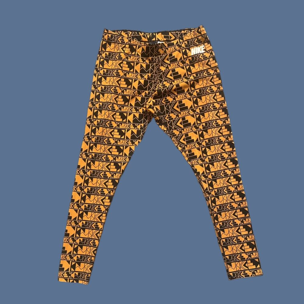 Nike Nike Leggings Womens Large Orange Aztec Print Nike Spell Out Size 36" / US 14 / IT 50 - 1 Thumbnail