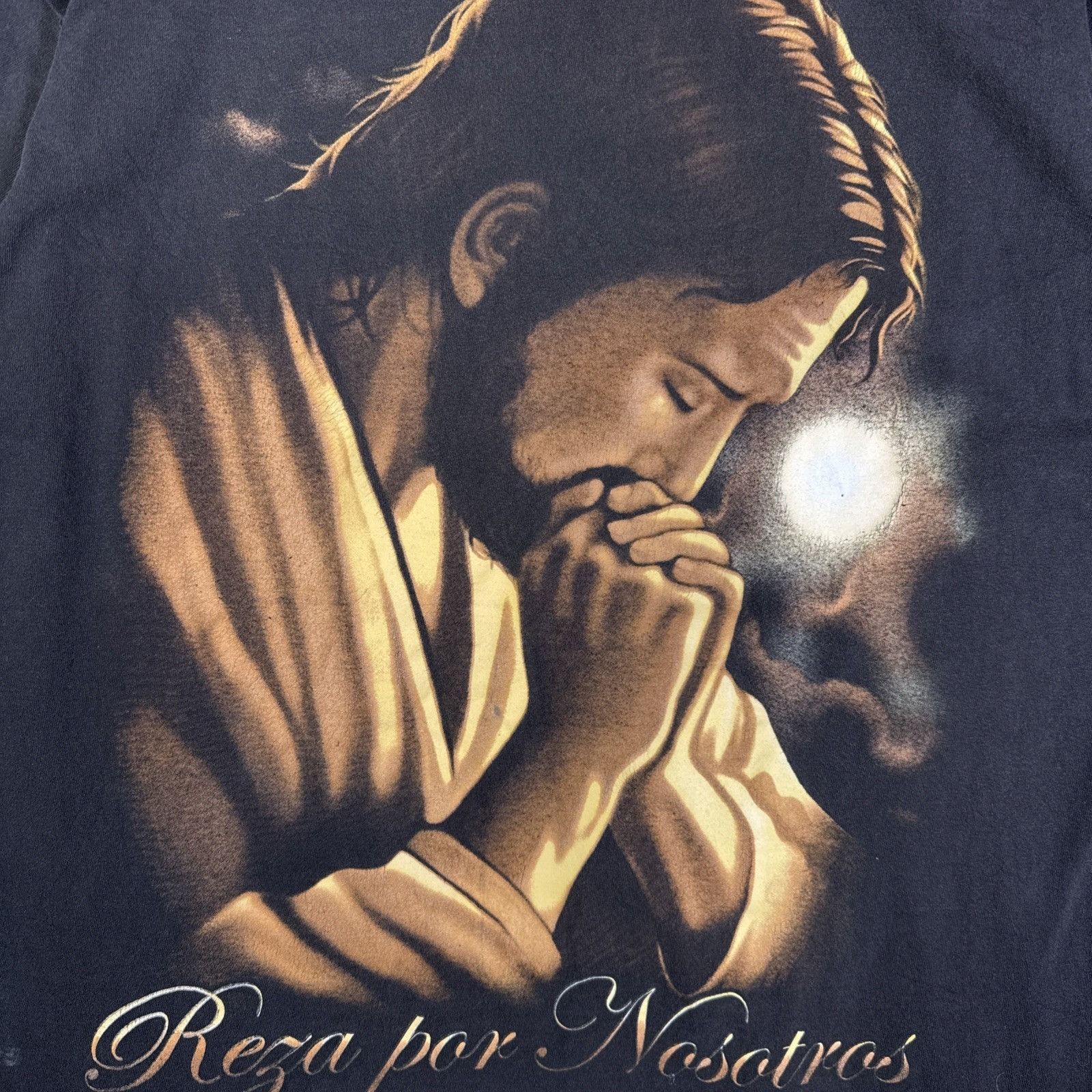 Vintage Vintage Jesus Shirt Mens XL Black 90s Christ God Spanish Size US XL / EU 56 / 4 - 2 Thumbnail