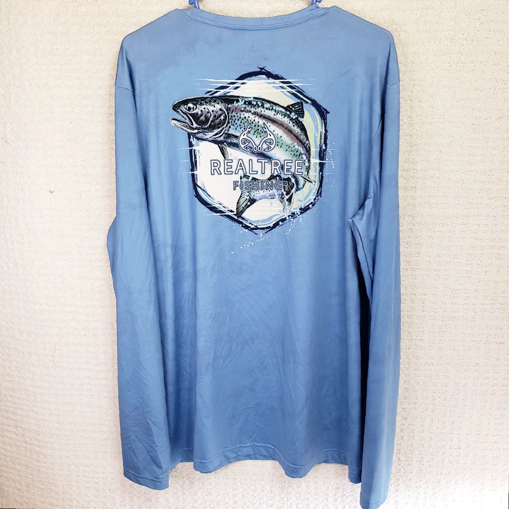 Realtree REALTREE Fishing Shirt Men's L Blue UPF 30 Long Sleeve Rainbow Trout Water Camo Size US L / EU 52-54 / 3 - 6 Thumbnail