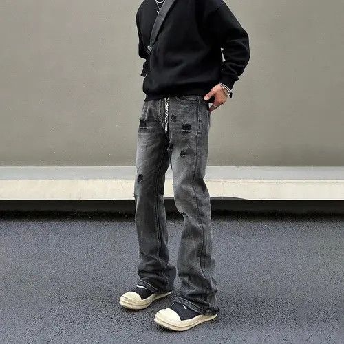 VIBE Ripped Jeans Men Black Streetwear Y2k Denim Pants Size US 34 / EU 50 - 8 Thumbnail