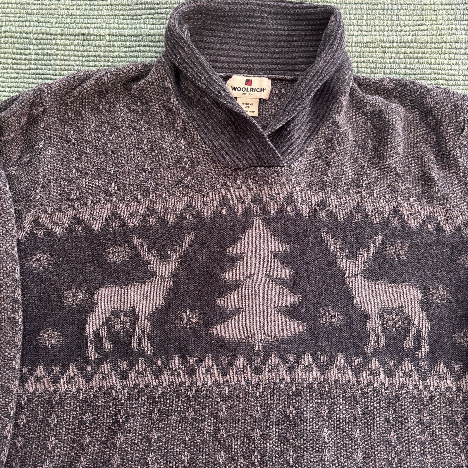 Vintage × Woolrich Woolen Mills Vintage 2000s Woolrich gray nature knit shawl collar sweater Size XXL / US 16-18 / IT 52-54 - 2 Thumbnail