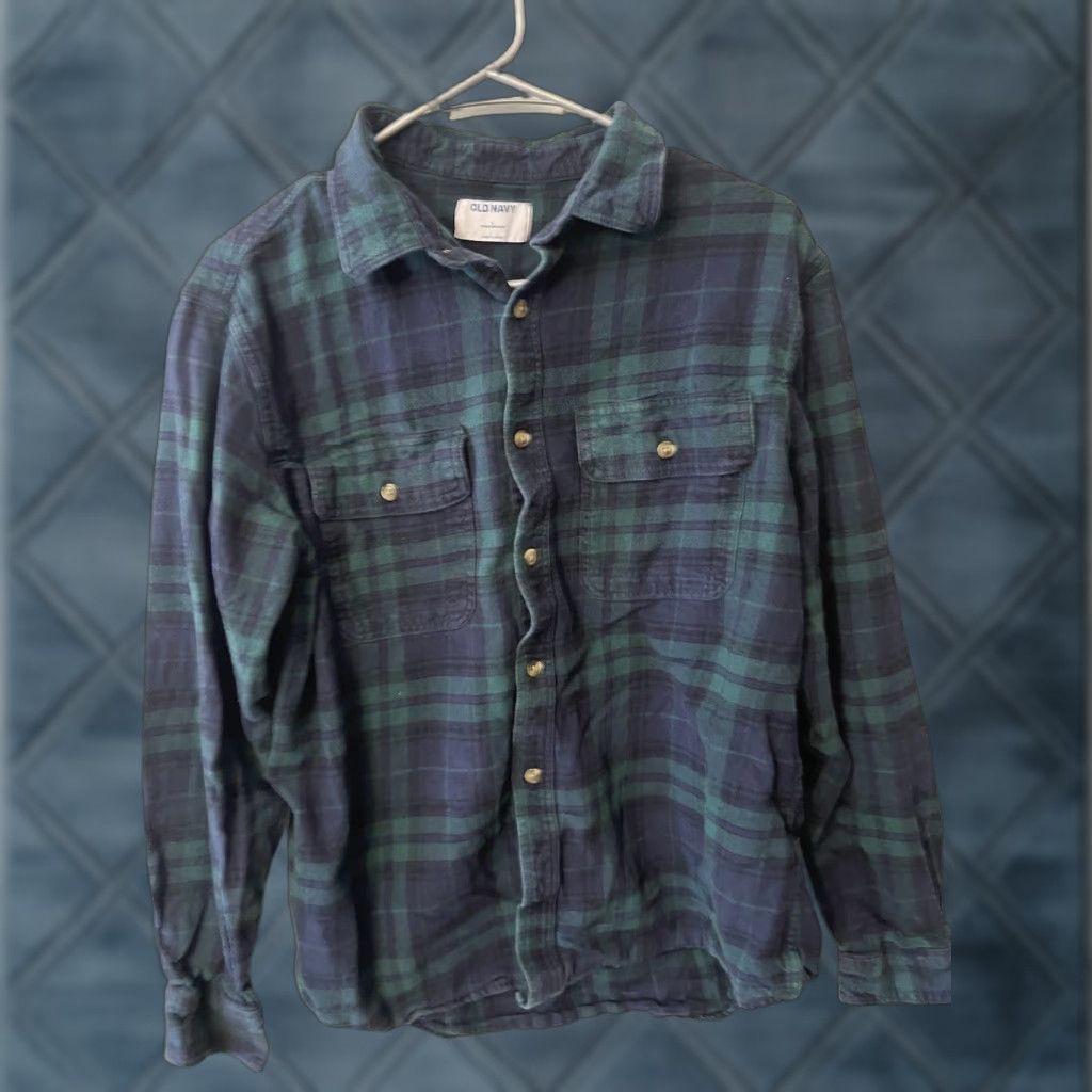 Old Navy VINTAGE Old Navy Shirt Mens L Flannel Button-Up Green Plaid Long Sleeve Shirt Size US L / EU 52-54 / 3 - 1 Thumbnail