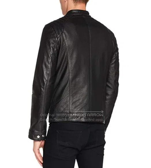 Schott Schott NYC Men's Black Cowhide Stand Collar Slim Leather J Size US L / EU 52-54 / 3 - 2 Thumbnail