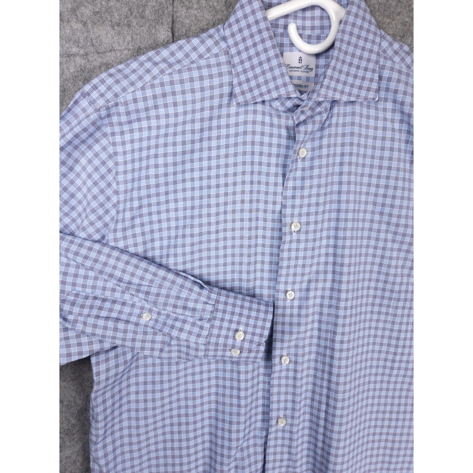 Vintage Emanuel Berg Shirt Mens 16 / 41 Modern Fit Blue Check Long Sleeve Button Up Dress Shirt Mens Blue Check Long Sleeve Button Up Size US M / EU 48-50 / 2 - 2 Thumbnail
