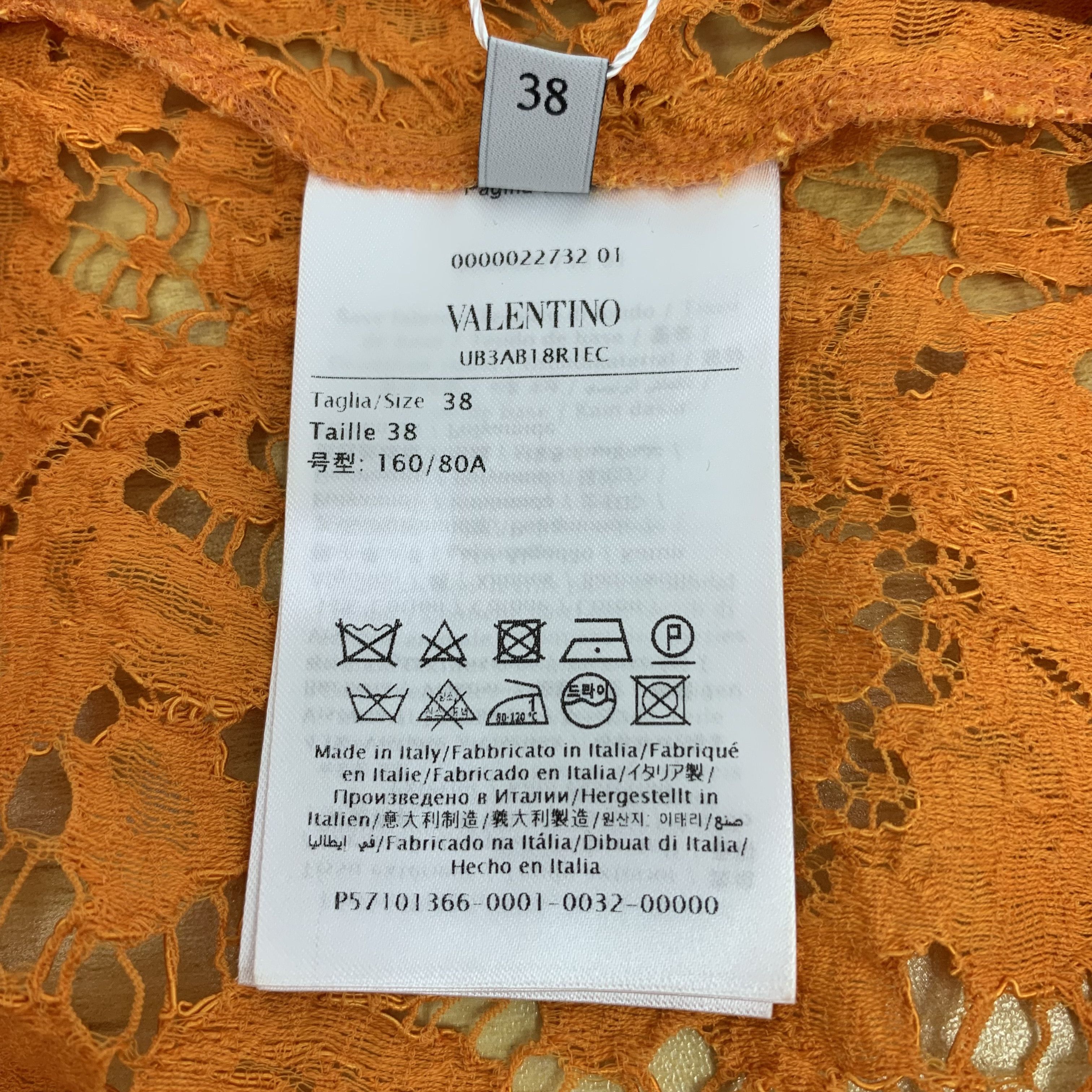 Valentino Valentino Orange Lace Cotton Shirt (S) Size S / US 4 / IT 40 - 4 Thumbnail