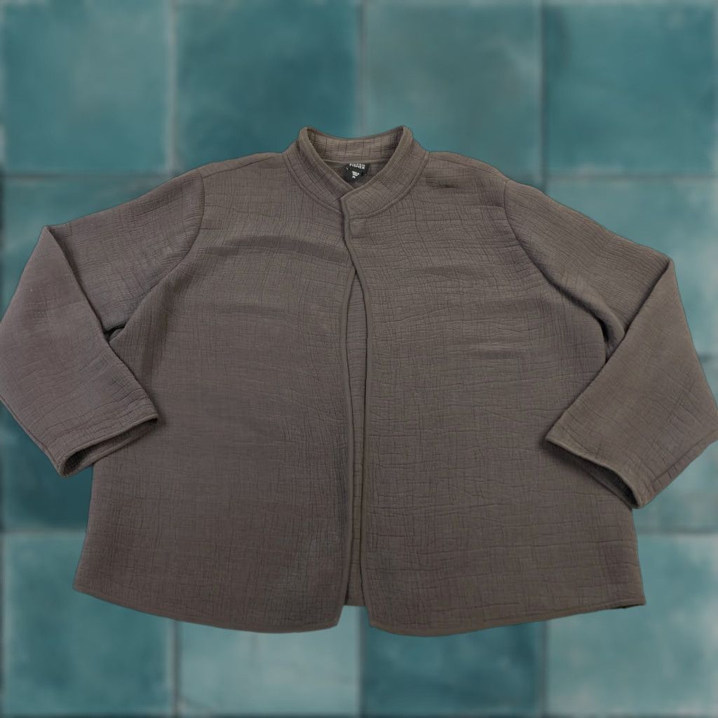Eileen Fisher Eileen Fisher Silk Blend Jacket Women's XL Brown Open Front Long Sleeve Textured Jacket Size XL / US 12-14 / IT 48-50 - 1 Thumbnail