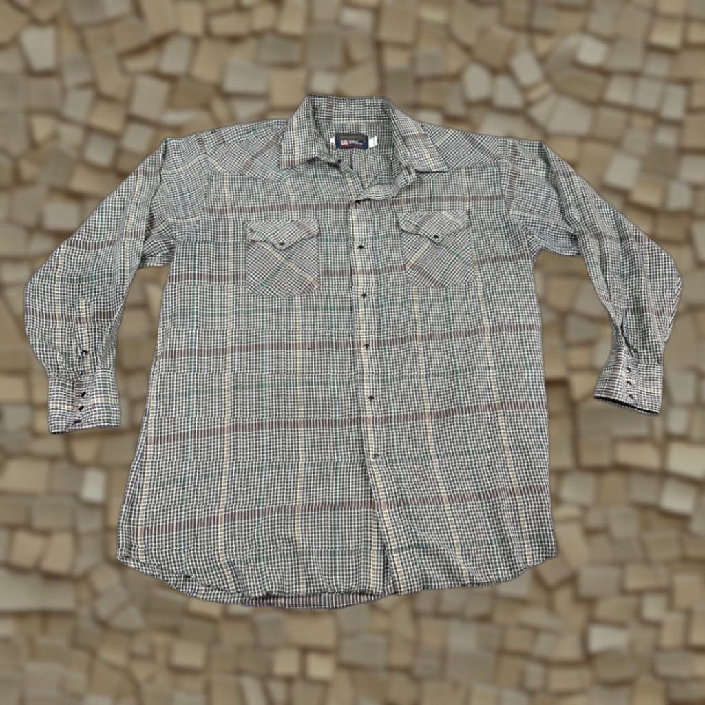 Vintage VINTAGE Panhandle Slim Western Shirt Adult EXTRA LARGE Brown 80s Pearl Snap Plaid, Pocket, Long Sleeve, USA, Mens Size US XL / EU 56 / 4 - 1 Thumbnail