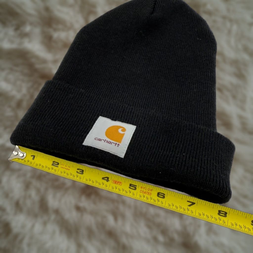 Carhartt Carhartt Mens Knit Beanie Hat Cap One Size Logo Black Stretch Fold Over Size ONE SIZE - 1 Thumbnail