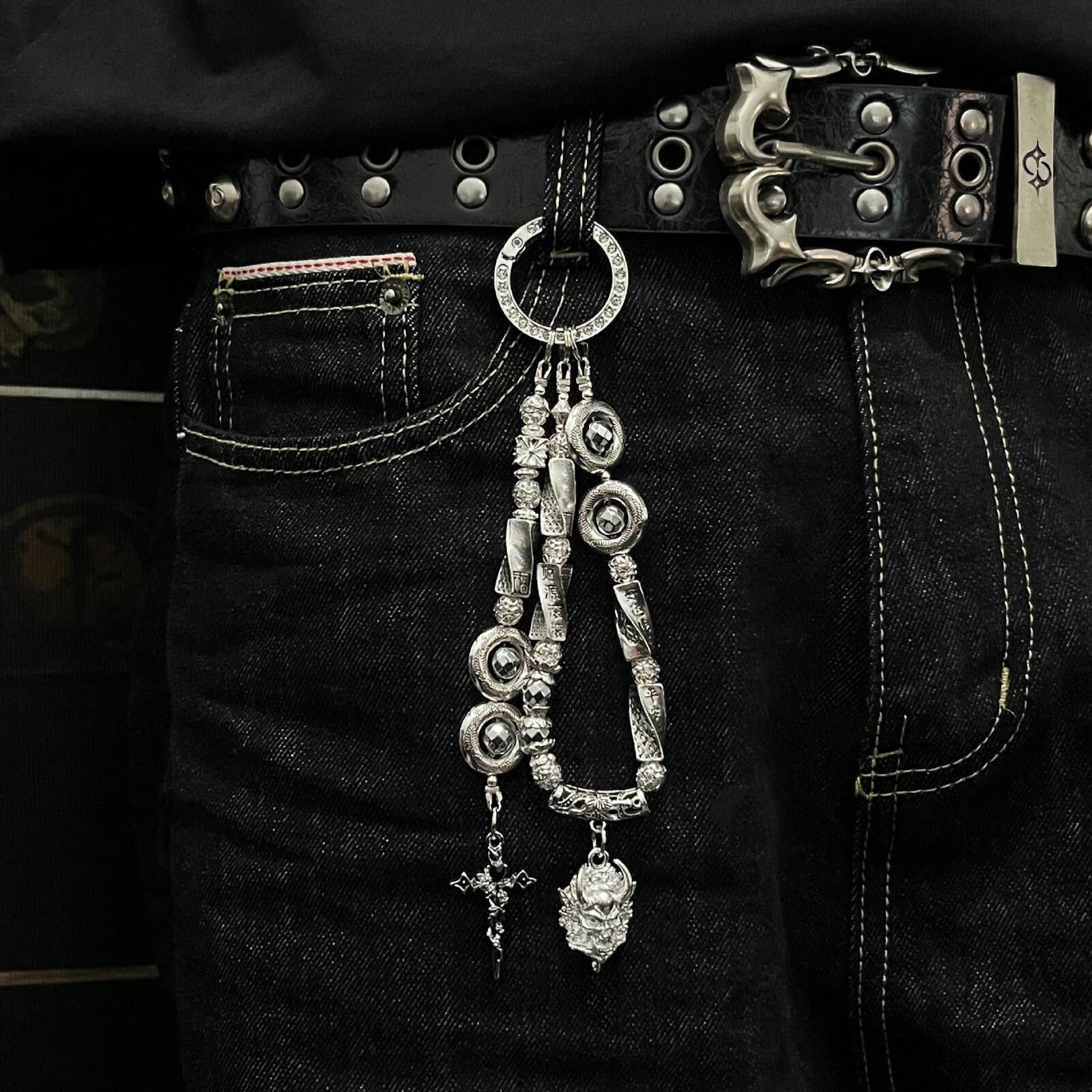 Jewelry Silver Iris Crystal Keychain | Flower Cross Skull Charm Size ONE SIZE - 1 Thumbnail