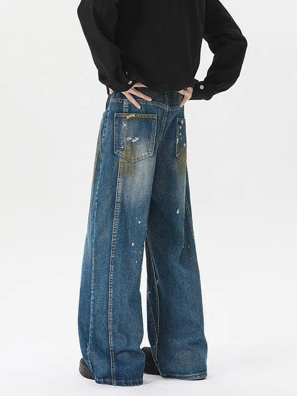 Japanese Brand Retro loose wide leg splashed ink jeans Size US 32 / EU 48 - 4 Thumbnail