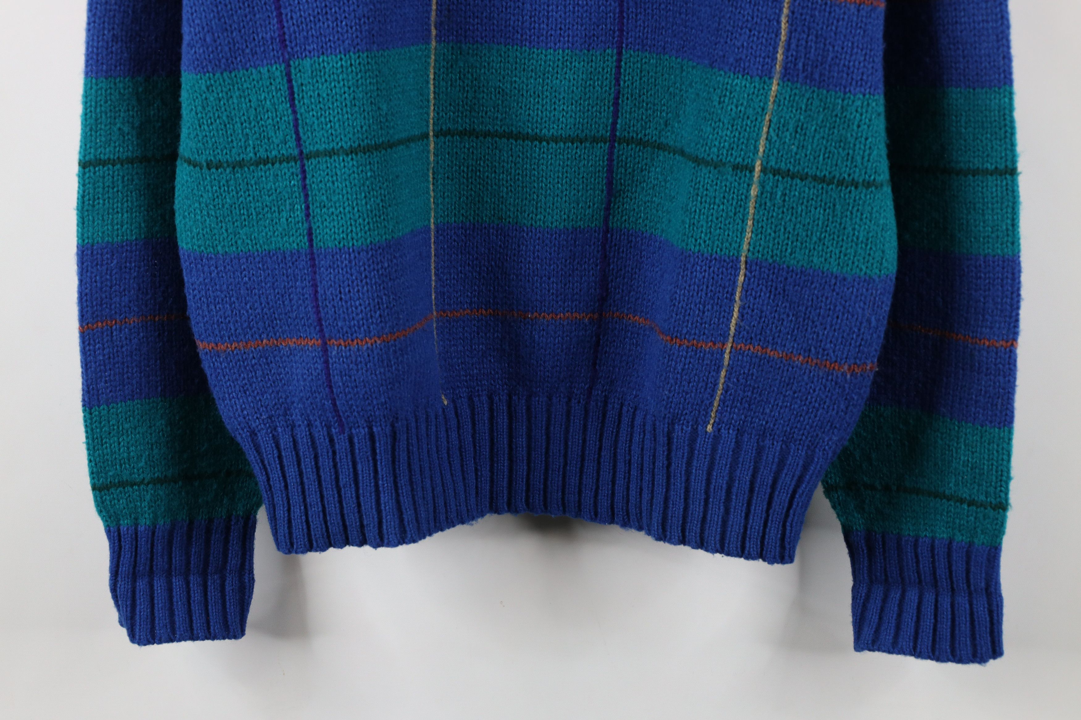 Vintage Vintage 90s Streetwear Plaid Striped Knit Crewneck Sweater Size US L / EU 52-54 / 3 - 3 Thumbnail