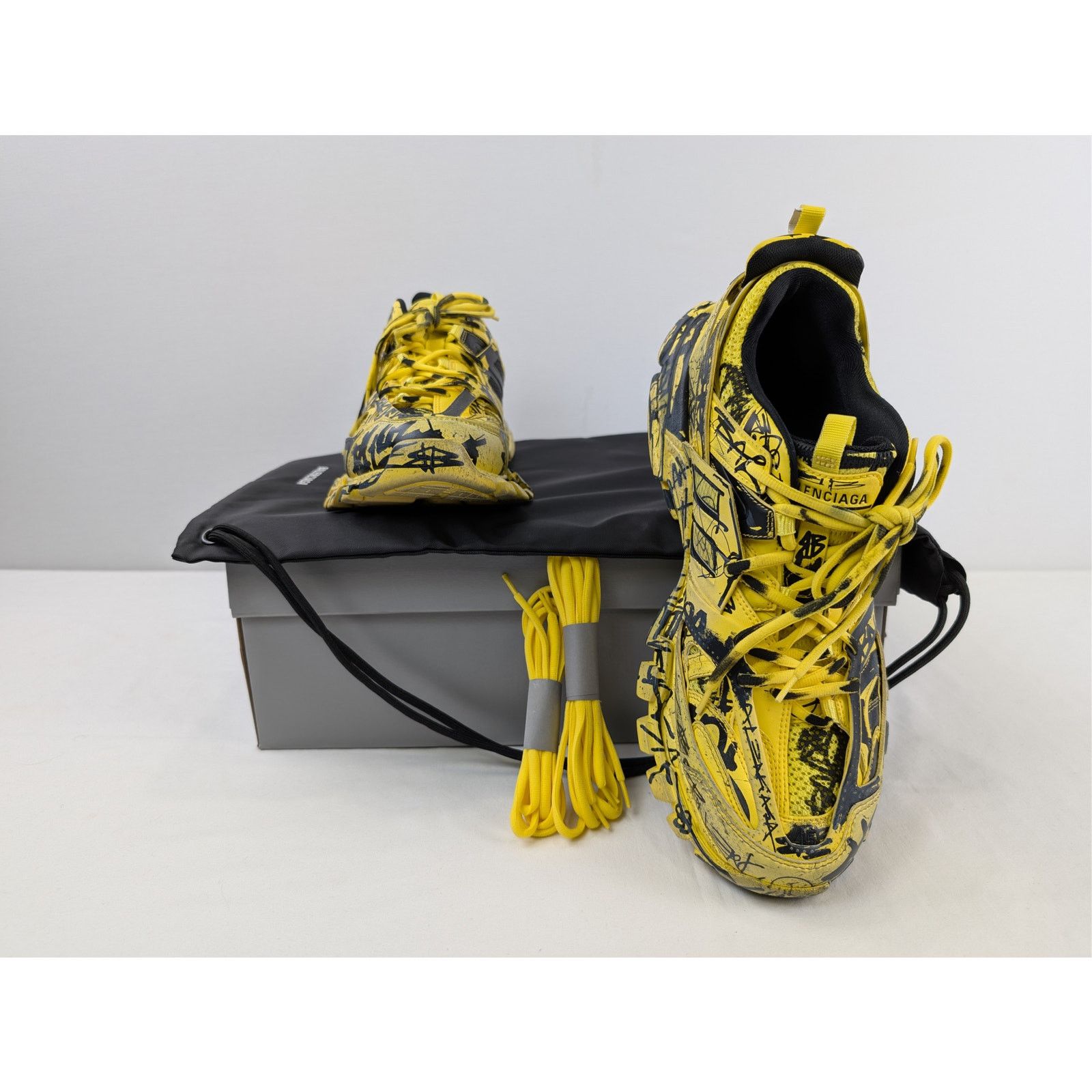 Balenciaga o1rshd1 Graffiti Dirty Track Texture Mesh Sneakers in Yellow Size US 12 / EU 45 - 18 Thumbnail