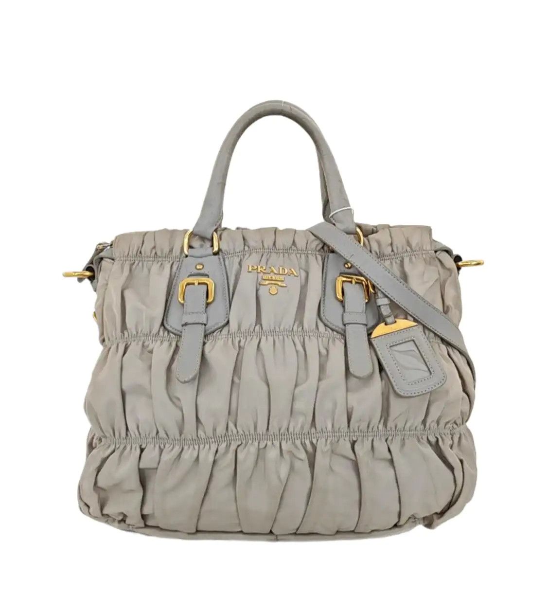 Prada PRADA Gaufre grey nylon quilted shoulder bag gold hardware detachable strap Size ONE SIZE - 1 Thumbnail