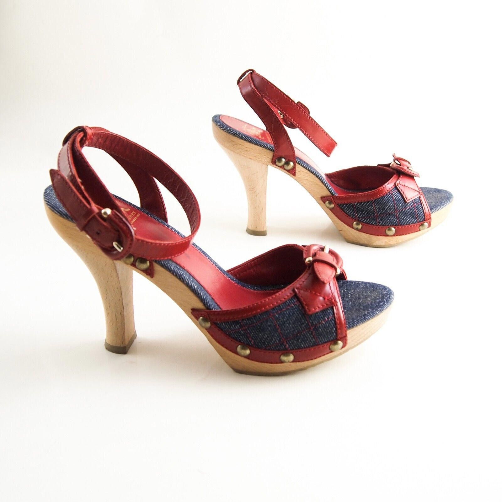 Burberry Burberry Open Toe Sandals Blue Denim Red Leather US 8 EU 38 Size US 8 / IT 38 - 5 Thumbnail