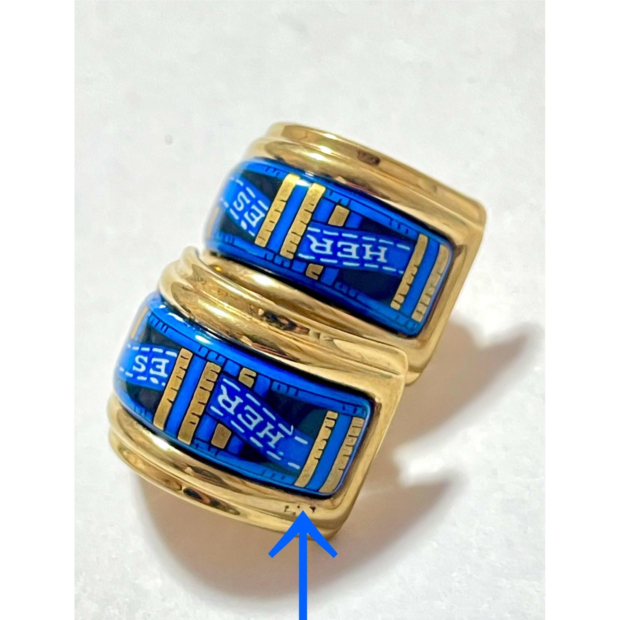 Hermes Vintage Hermes cloisonne, enamel golden earrings with blue Size ONE SIZE - 5 Thumbnail