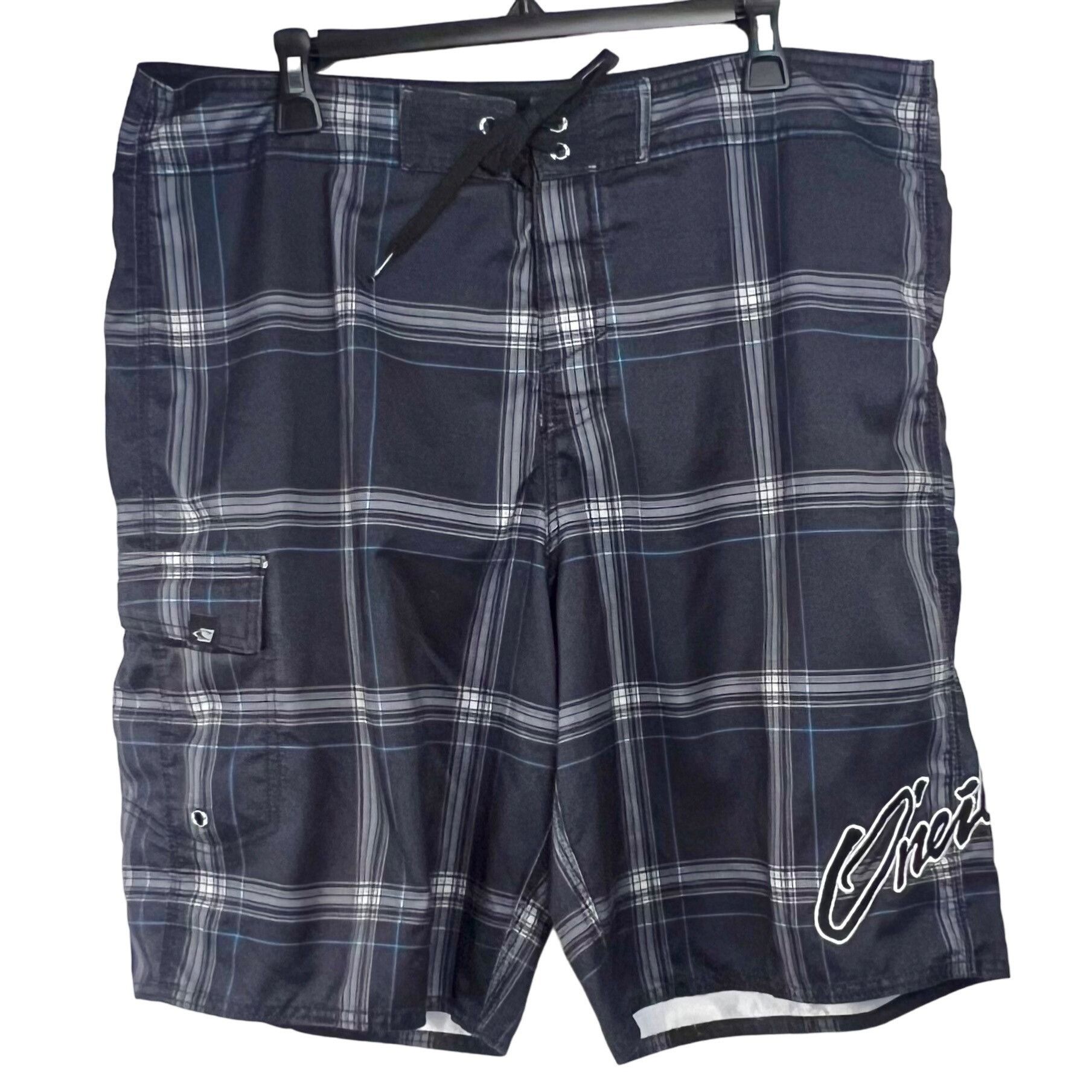 Oneill Men's O'Neill Board Shorts Sz 38 Dark Blue Plaid Grailed