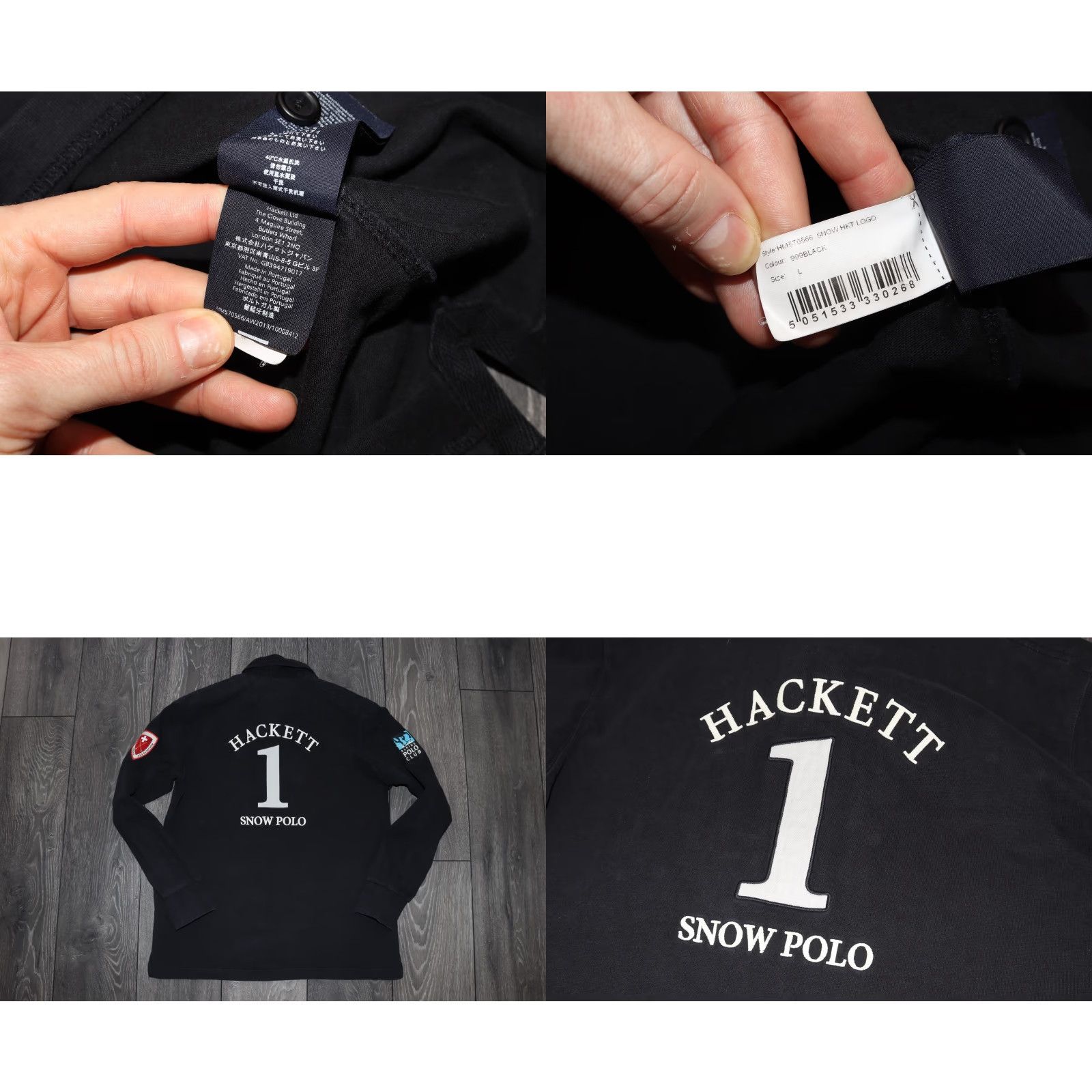 Hackett HACKETT SNOW POLO TEAM SWEATSHIRT MEN'S LARGE RUGBY POLO NECK EMBROIDERED BLACK Shirt Mens L Black Embroidered Rugby Sweatshirt Size US L / EU 52-54 / 3 - 8 Thumbnail