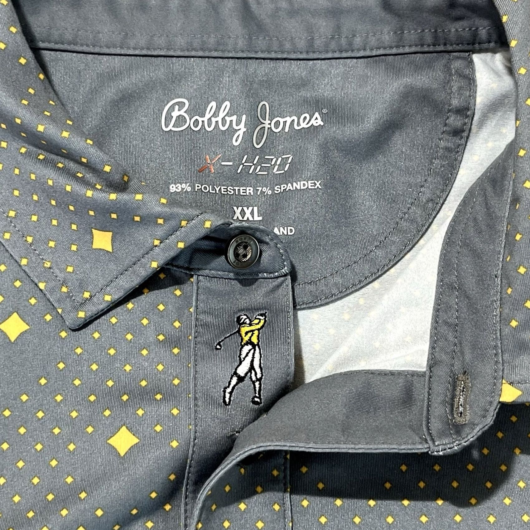 Vintage Bobby Jones Polo Shirt Geometric X-H2O Performance XXL Gray Yellow, Men, Short Sleeve, 2XL, Golf Apparel Size US XXL / EU 58 / 5 - 4 Thumbnail