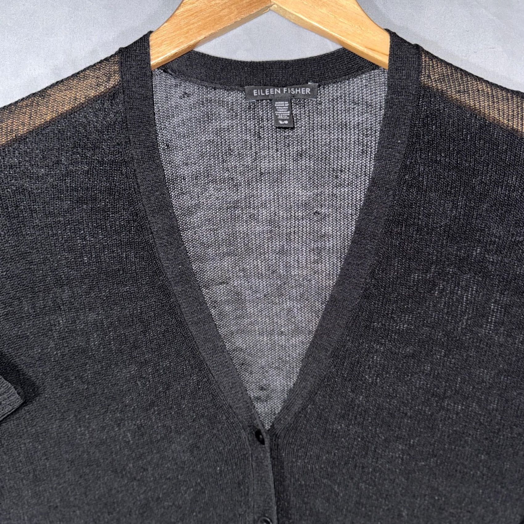 Eileen Fisher Eileen Fisher Cardigan Womens Large Gray Sheer Knit V Neck Button Long Sleeve Lightweight Knit Size L / US 10 / IT 46 - 4 Thumbnail