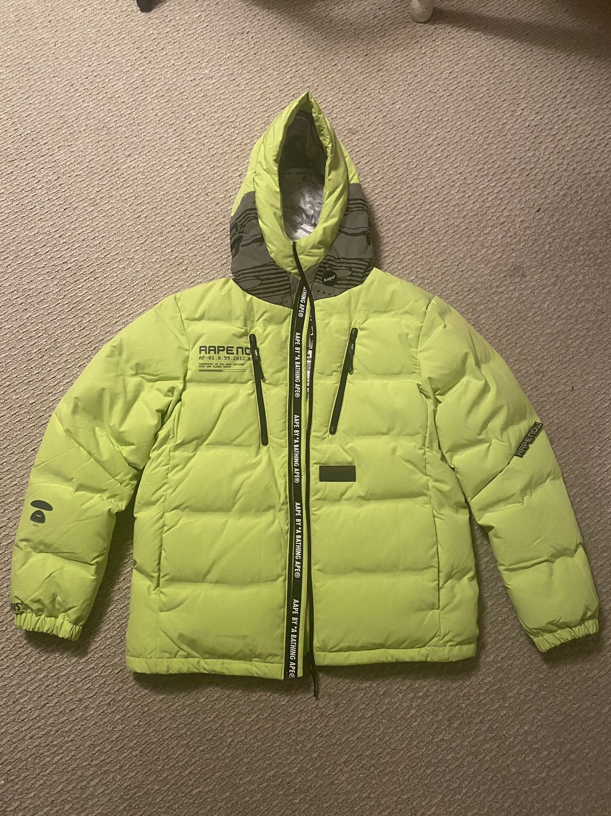 Image of Aape By A Bathing Ape Down Hoodie Jacket in Green, Men's (Size XL)