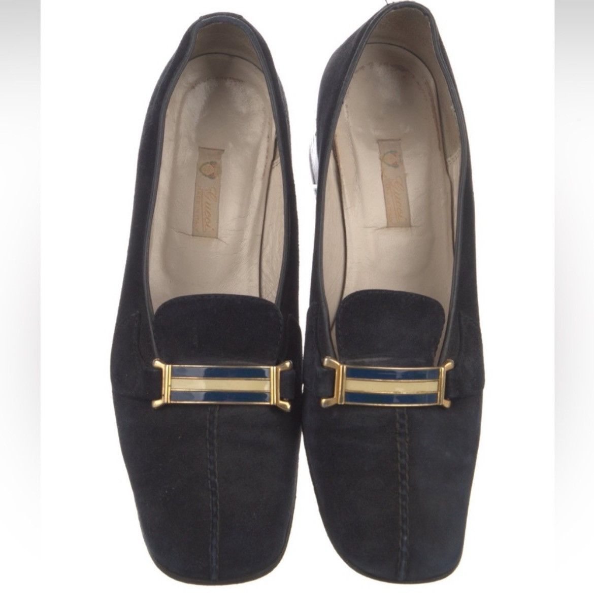 Gucci Gucci Vintage Suede Chain-Link Block Heel Square Toe Pumps Size US 8.5 / IT 38.5 - 5 Thumbnail