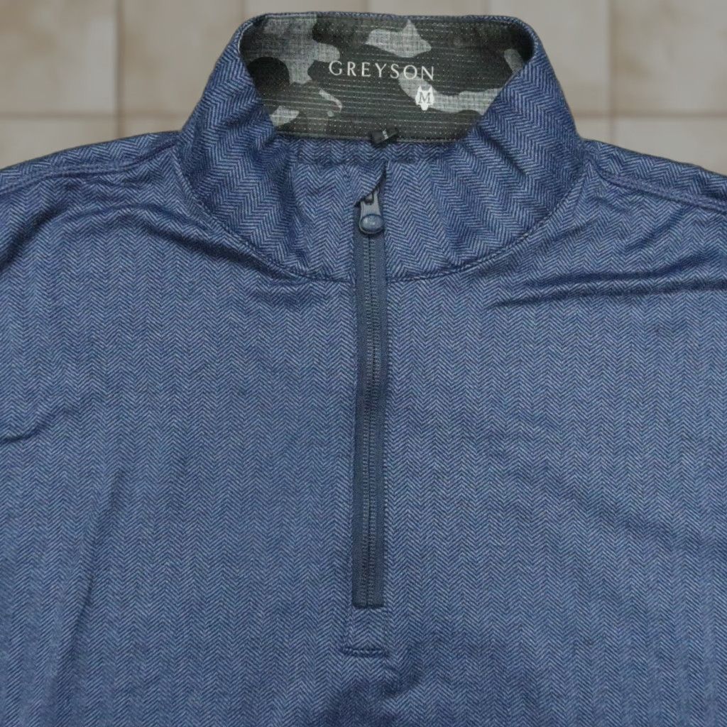 Vintage Greyson Pullover Mens Medium Blue Tate Herringbone Performance Quarter Zip Size US M / EU 48-50 / 2 - 1 Thumbnail