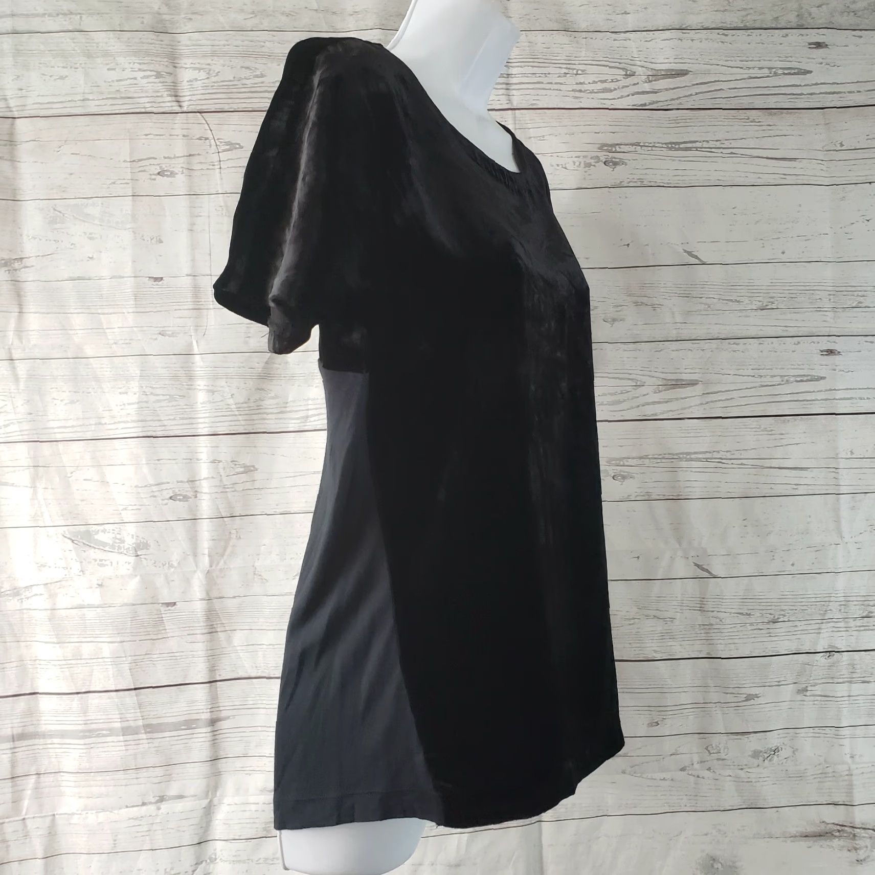 Lucky Brand Lucky Brand Womens Velvet Top XS Solid Black Short Sleeve Zipper Blouse Size XS / US 0-2 / IT 36-38 - 2 Thumbnail