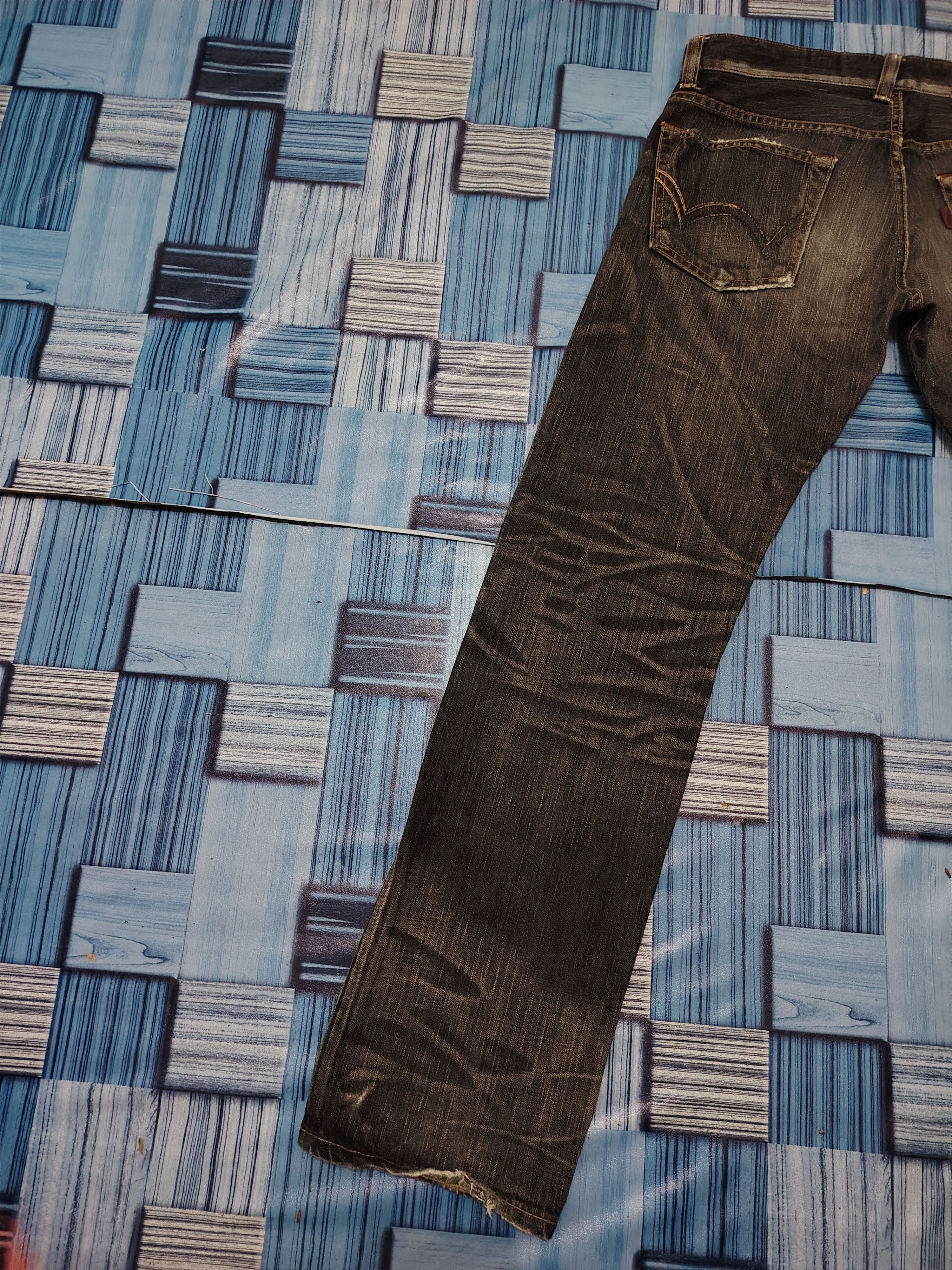 Who Decides War Japanese Edwin 503 Blue Trip Flared Jeans Distressed Jeans Size US 30 / EU 46 - 22 Thumbnail