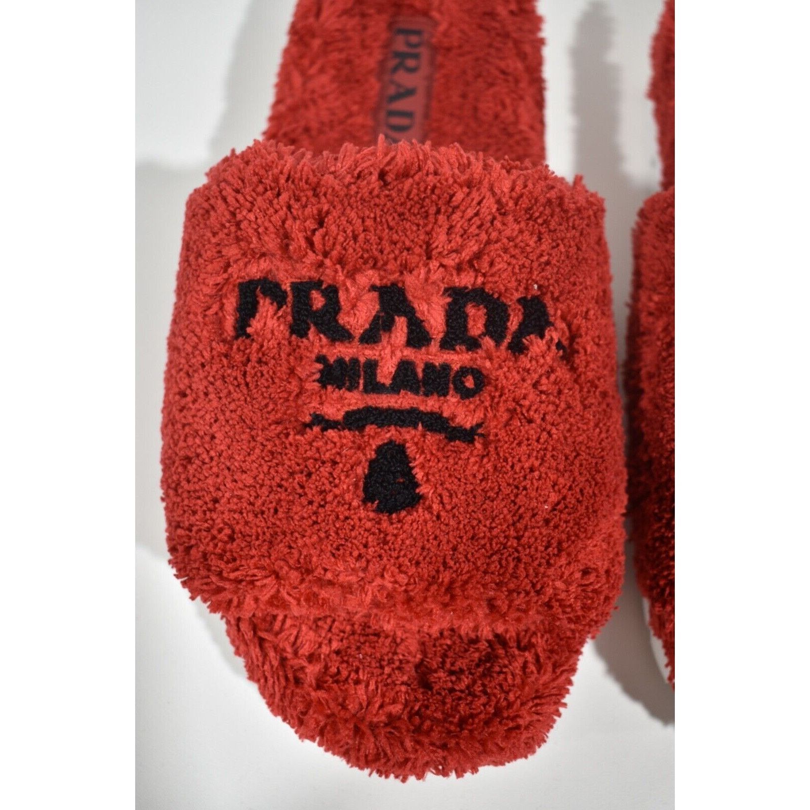 Prada Prada Terry Cloth Roso Red Black Logo Slide Sandal Rubber Size US 10 / IT 40 - 6 Thumbnail