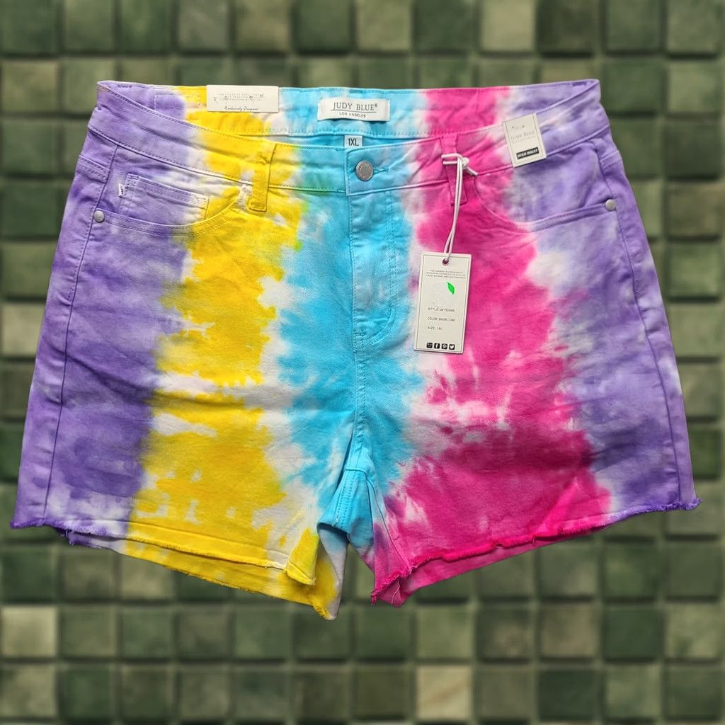 Vintage Judy Blue Cut Off Shorts Womens XL Regular High Rise Tie Die Snow Cone Pinstripes? Size 40" / US 18 - 1 Thumbnail