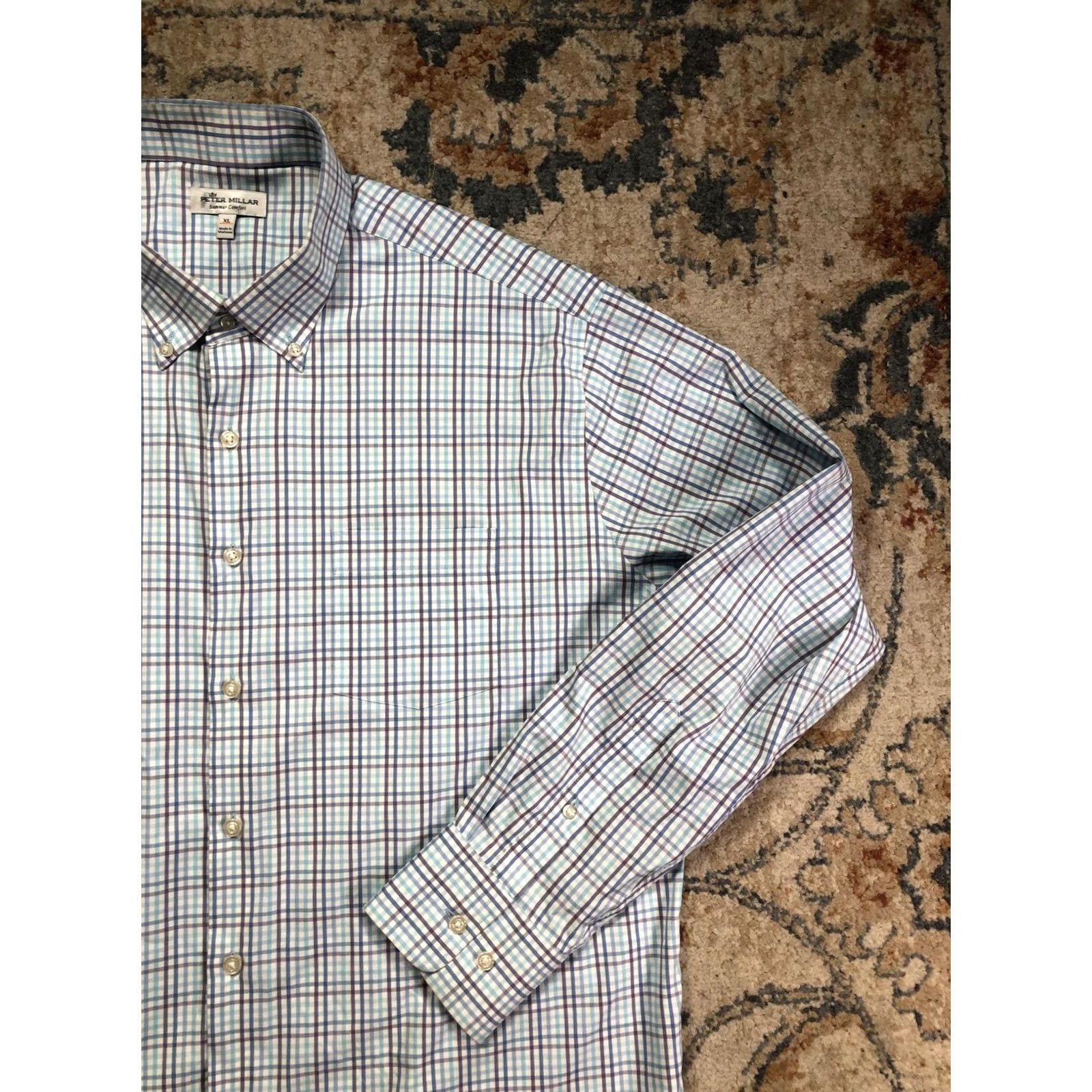 Peter Millar Peter Millar Shirt Mens XL Blue Plaid Summer Comfort Long Sleeve Button Down Shirt Size US XL / EU 56 / 4 - 4 Thumbnail