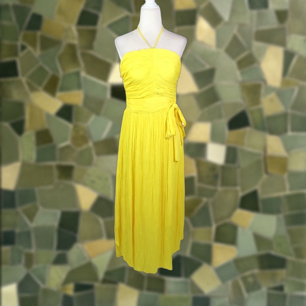 White House Black Market VINTAGE White House Black Market Yellow Strapless Pleated Tie Waist Midi Dress 8 Womens Midi Dress Sundress Party Cocktail Halter Oblong fits? No Size M / US 6-8 / IT 42-44 - 1 Thumbnail
